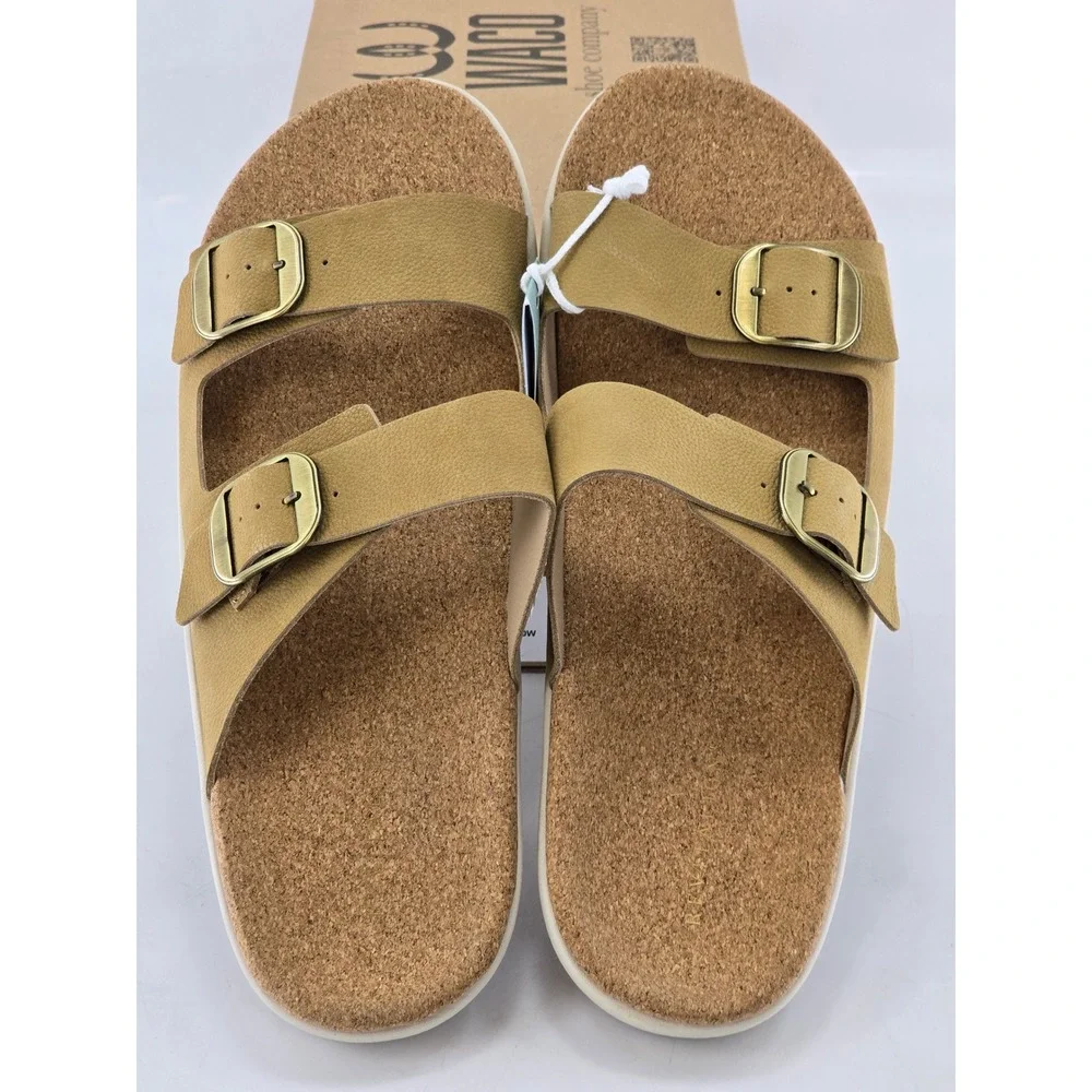 Revitalign Paxton Slide Sandals Mens 13EE Tan Leather Buckle -New